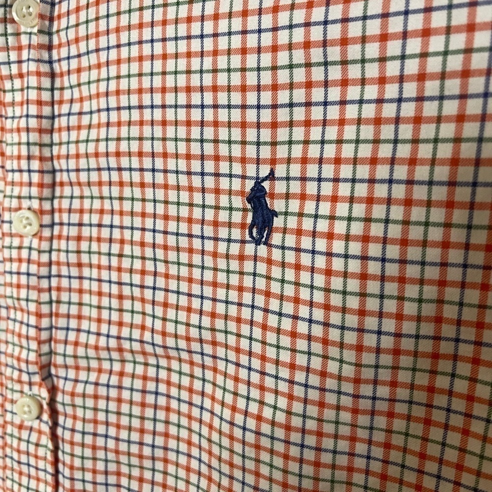 Polo Ralph Lauren XXL Long Sleeve Cotton Button-Down Orange Green Check Casual - Picture 9 of 13